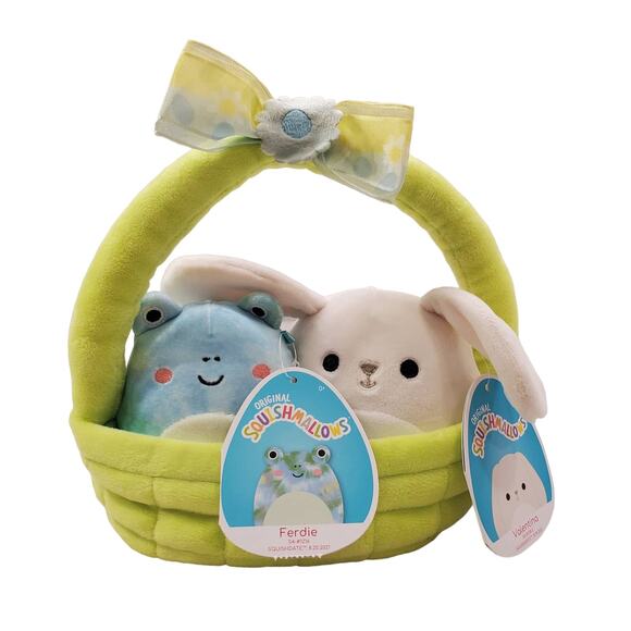 Squishmallow Easter Basket Ferdie Frog and Valentina Bunny Squishmallows - Picture 1 of 8